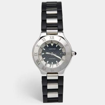 Pre Owned Cartier Black Stainless Steel Rubber Autoscaph Must 21 W10147U2 Unisex Wristwatch 36 mm