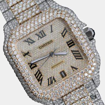 Cartier Customised Black 28CT Diamond 18K Yellow Gold Santos de Cartier 1847 Automatic Men's Wristwatch 39.50 MM