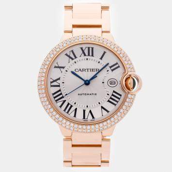 Pre Owned Cartier Ballon Bleu WE9008Z3 Automatic Rose Gold Silver Dial Men's Wristwatch 42mm