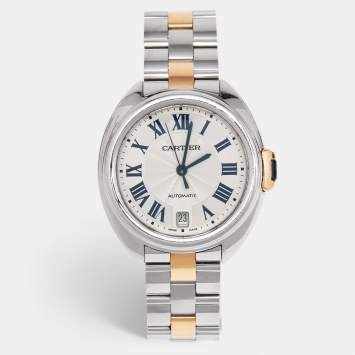 Pre Owned Cartier Silver 18K Rose Gold Stainless Cle de Cartier W2CL0003 Unisex Wristwatch 35 mm