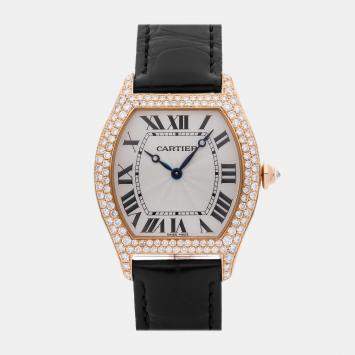 Pre Owned Cartier Tortue WA503951 Manual Winding White Gold Silver Dial Men's Wristwatch 30mm
