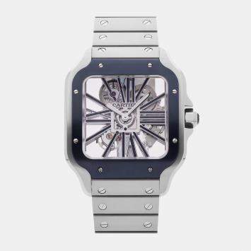 Pre Owned Cartier Santos de Cartier WHSA0026 Manual Winding Silver Stainless Steel Men’s Wristwatch 40mm