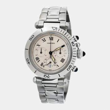Pre Owned Cartier Silver Stainless Steel Pasha 1050 Quartz Men's Wristwatch 38 mm