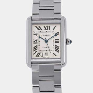 Cartier White Stainless Steel Tank Solo W5200028 Automatic Men's Wristwatch 31mm