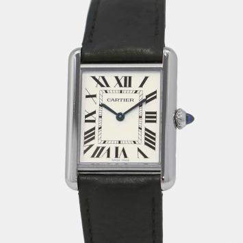 Cartier White Stainless Steel Tank WSTA0041 Quartz Men's Wristwatch 33.7mm