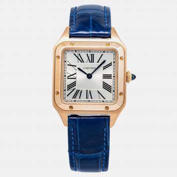 Cartier Santos Dumont WGSA0022 Quartz Silver 18k Rose Gold Men's Wristwatch 27 mm