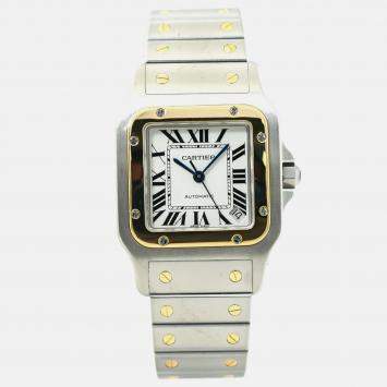Pre Owned Cartier Santos W20099C4 Automatic White 18k Yellow Gold Stainless Steel Men's Wristwatch 35 mm