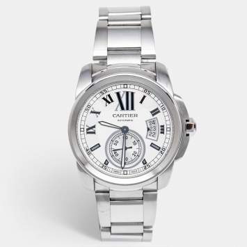 Cartier Silver Stainless Steel Calibre de Cartier W7100015 Men's Wristwatch 42 mm