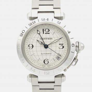 Pre Owned Cartier Pasha C GMT W31078M7 Automatic Silver Stainless Steel Men's Wristwatch 35 mm