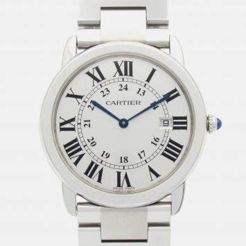 Pre Owned Cartier Ronde Solo W6701005 Quartz Silver Stainless Steel Men's Wristwatch  35.5 mm