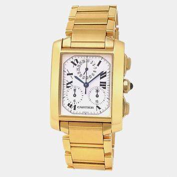 Pre Owned Cartier Tank Francaise W50005R2 Quartz Silver 18K Yellow Gold Men’s Wristwatch 28 mm