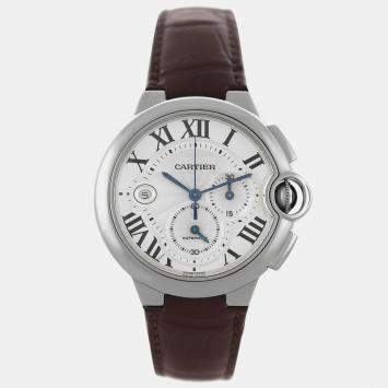 Pre Owned Cartier Ballon Bleu W6920005 Automatic Silver 18k White Gold Men's Wristwatch 42 mm