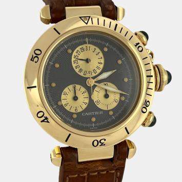 Pre Owned Cartier Pasha 1353 Automatic Grey 18k Yellow Gold Men's Wristwatch 35 mm