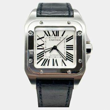 Pre Owned Cartier Santos 100 2878 Automatic Stainless Steel Men's Wristwatch 33 mm