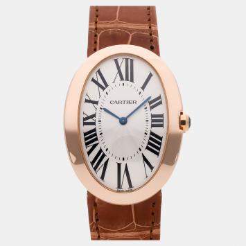 Pre Owned Pre-Owned Cartier Baignoire W8000002 Silver Manual Winding 18k Rose Gold Men's Wristwatch 34 mm