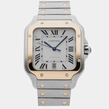 مملوكة مسبقًا Pre-Owned Cartier Santos Large Model W2SA0009 Silver Automatic 18k Yellow Gold Stainless Steel Men's Wristwatch 40 MM