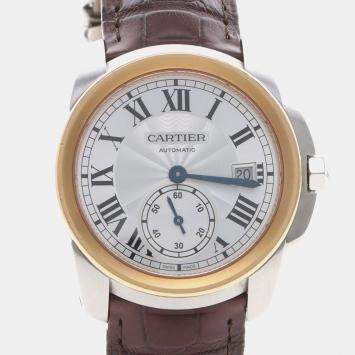 Pre Owned Cartier Calibre W2CA0002 Automatic Silver Dial Stainless Steel 18k Rose Gold Men's Wristwatch 38 mm