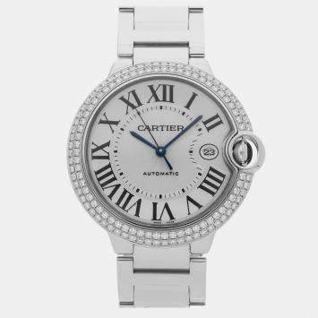 Pre Owned Pre-Owned Cartier Ballon Bleu de Cartier WE9009Z3 Silver Automat 18k White Gold Men's Wristwatch 42 MM