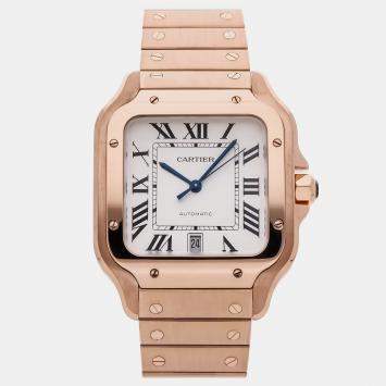Pre Owned Cartier Santos WGSA0018 Silver Rose Gold Automatic Men's Watches 39mm