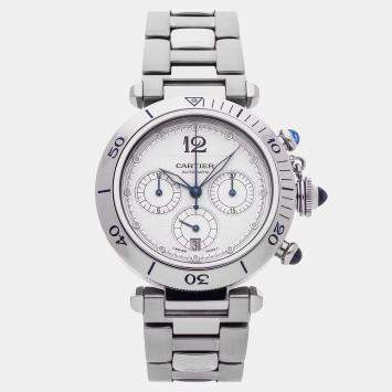 مملوكة مسبقًا Cartier Pasha Seatimer W31030H3 Silver Stainless Steel Automatic Men's Watches 38mm