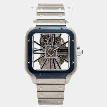 مملوكة مسبقًا Cartier Santos Skeleton WHSA0026 Stainless Steel Manual Winding Men's Watches 39.8mm
