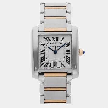 Pre Owned Cartier Tank Francaise W51005Q4 Silver 18K Yellow Gold, Stainless Steel Automatic Men's Watches 36x28mm