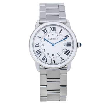 Pre Owned Cartier Silver Stainless Steel Ronde Solo 3603 Men's Wristwatch 36 mm