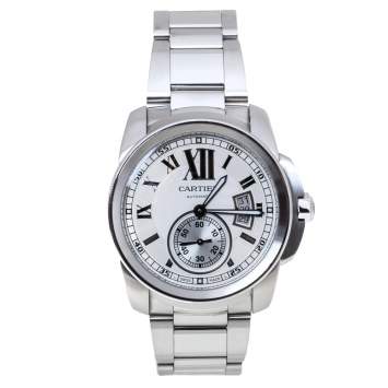 Pre Owned Cartier White Stainless Steel Calibre De Cartier 3389 W7100016 Automatic Men's Wristwatch 42MM
