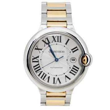 Pre Owned Cartier Silver 18K Yellow Gold And Stainless Steel Ballon Bleu 3001 Men's Wristwatch 42 mm