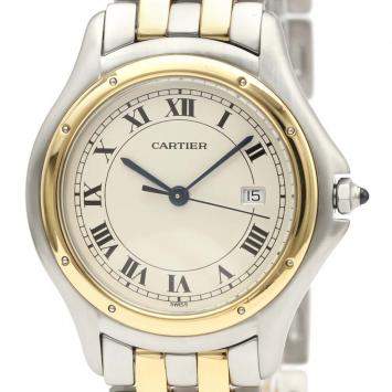 Pre Owned Cartier Silver 18K Yellow Gold And Stainless Steel Panthere Cougar Quartz 187904 Men's Wristwatch 33 MM