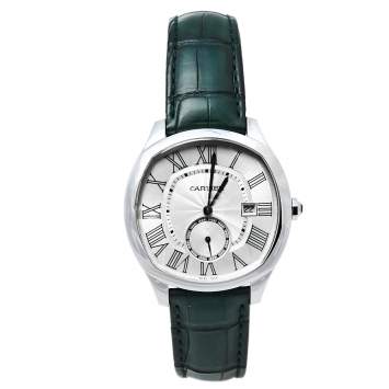 Pre Owned Cartier Silver Stainless Steel & Leather Drive De Cartier CRWSNM0010 Men's Wristwatch 41 mm