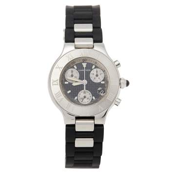 Pre Owned Cartier Black Stainless Steel Rubber Must 21 Chronoscaph 2424 Men's Wristwatch 38 mm