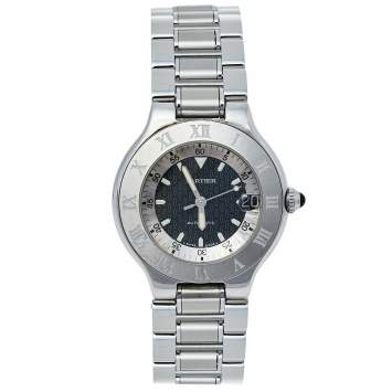 Pre Owned Cartier Black Stainless Steel Autoscaph 21 2427 Automatic Men's Wristwatch 36 mm