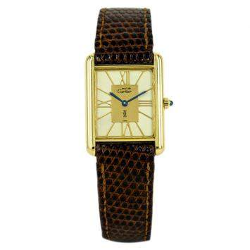 Pre Owned Cartier Silver Yellow Gold Tone Must De Cartier Tank Men's Wristwatch 24 MM 