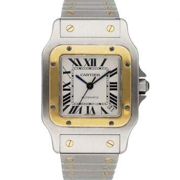 Pre Owned Cartier Silver 18k Yellow Gold And Stainless Steel Santos Galbee 2823 Automatic Men's Wristwatch 32 MM