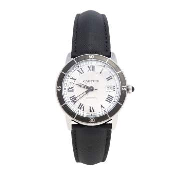 Pre Owned Cartier Silver Stainless Steel Leather Ronde Croisiere WSRN0002 Men's Wristwatch 42 mm