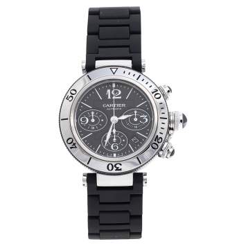 Pre Owned Cartier Black Stainless Steel Rubber Pasha Seatimer 2995 Men's Wristwatch 42 mm
