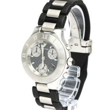 Pre Owned Cartier Black Stainless Steel Must 21 Chronoscaph W10125U2 Quartz Men's Wristwatch 38 MM