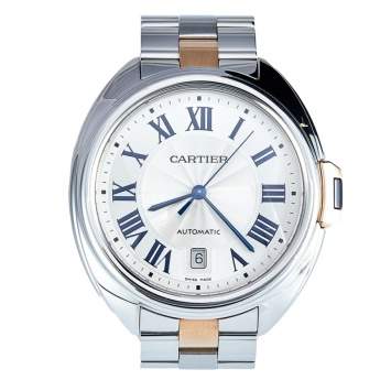 Pre Owned Cartier Silver 18K Rose Gold Stainless Steel Cle de Cartier W2CL0002 Women's Wristwatch 40 mm