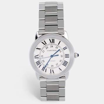 Pre Owned Cartier Silvered Opaline Stainless Steel Ronde Solo WSRN0012 Men's Wristwatch 36 mm