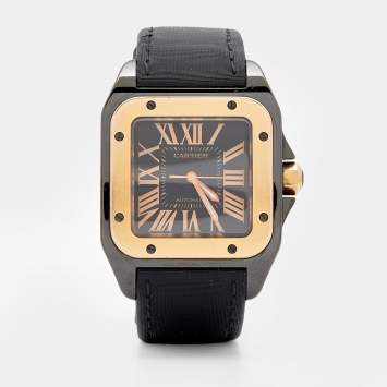 Pre Owned Cartier Black PVD Coated Stainless Steel 18K Rose Gold Santos 100 W2020009 Men's Wristwatch 33MM