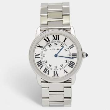 Pre Owned Cartier Silver Stainless Steel Ronde Solo W6701005 Men's Wristwatch 36 mm