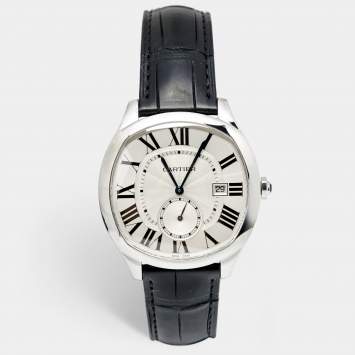 Pre Owned Cartier Silver Stainless Steel Alligator Drive de Cartier WSNM0004 Men's Wristwatch 40 mm