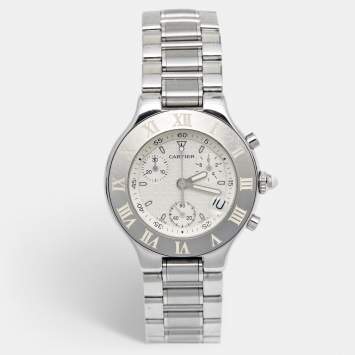 Pre Owned Cartier Silver Stainless Steel Chronoscaph 21 2424 Unisex Wristwatch 38 mm