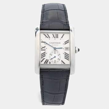 Pre Owned Cartier Silver Stainless Steel Alligator Tank MC W5330003  Men's Wristwatch 35 mm