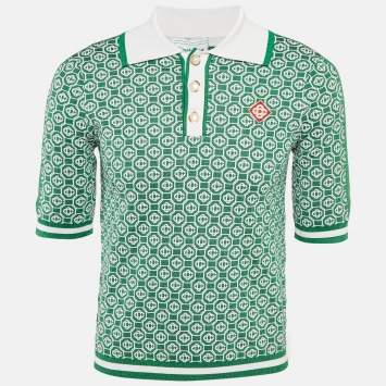 Pre Owned Casablanca Green Logo Lurex Jacquard Polo T-Shirt S