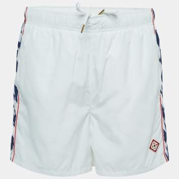 Pre Owned Casablanca White Printed Synthetic Track Shorts L