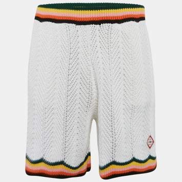 Casablanca White Striped Crochet Tennis Club Shorts L