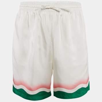 Casablanca White Striped Silk Tennis Club Shorts L