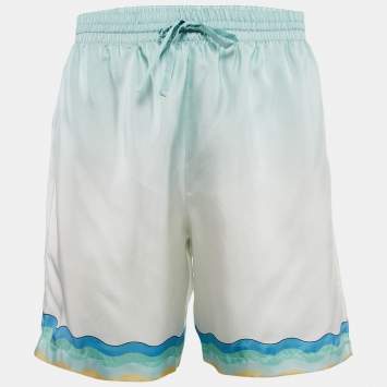 Casablanca Blue Hem Print Silk Tennis Club Shorts L